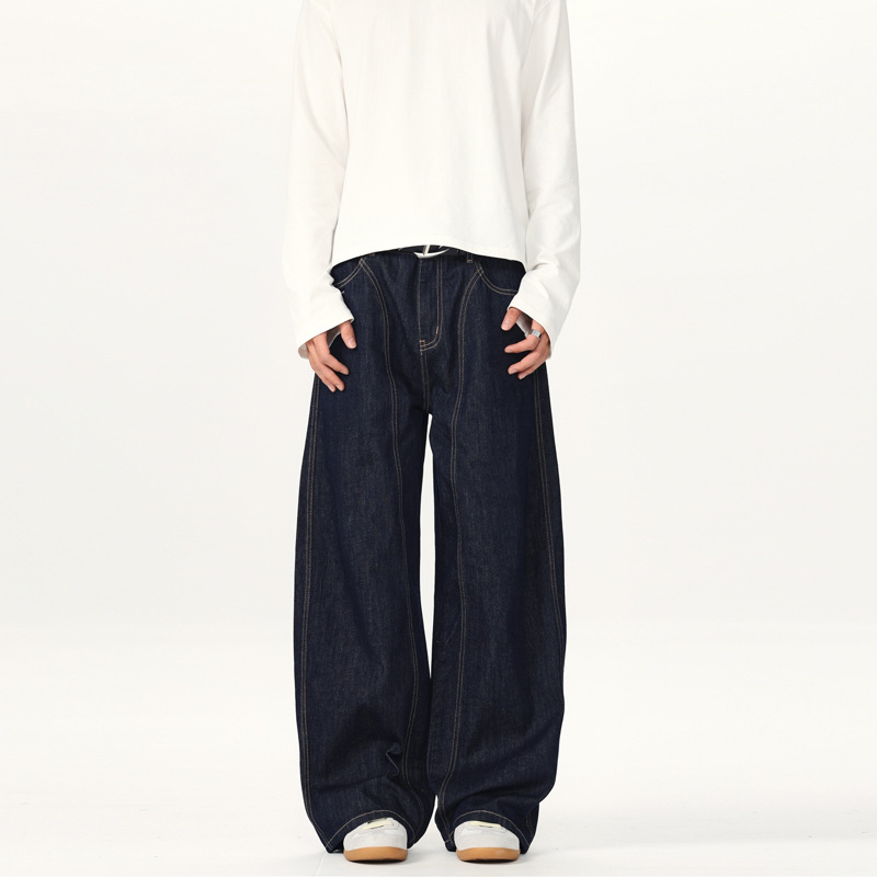 LKTM denim farmernadrág, amerikai stílus, egyszerű dizájn, természetes denim szín, uniszex, laza egyenes szabás