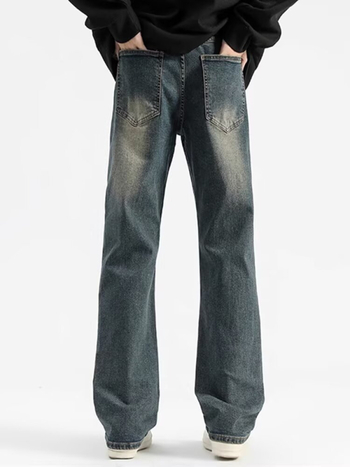 Muške traperice u američkom vintage stilu, plave, ravni kroj, distressed, srednji struk, svakodnevna upotreba