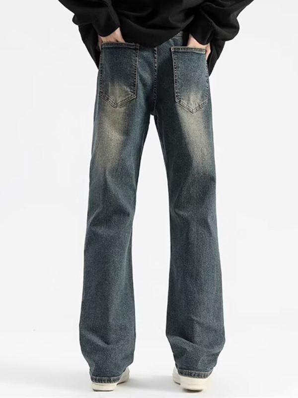 Muške traperice u američkom vintage stilu, plave, ravni kroj, distressed, srednji struk, svakodnevna upotreba