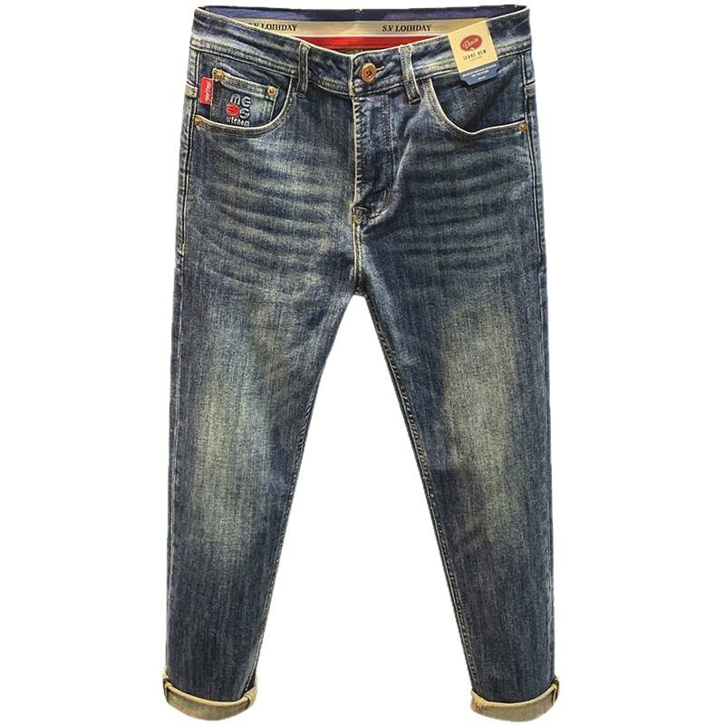 Дънки за мъже от деним – модерен американски ретро стил, Slim fit, straight-leg, дълги панталони за есен 2025