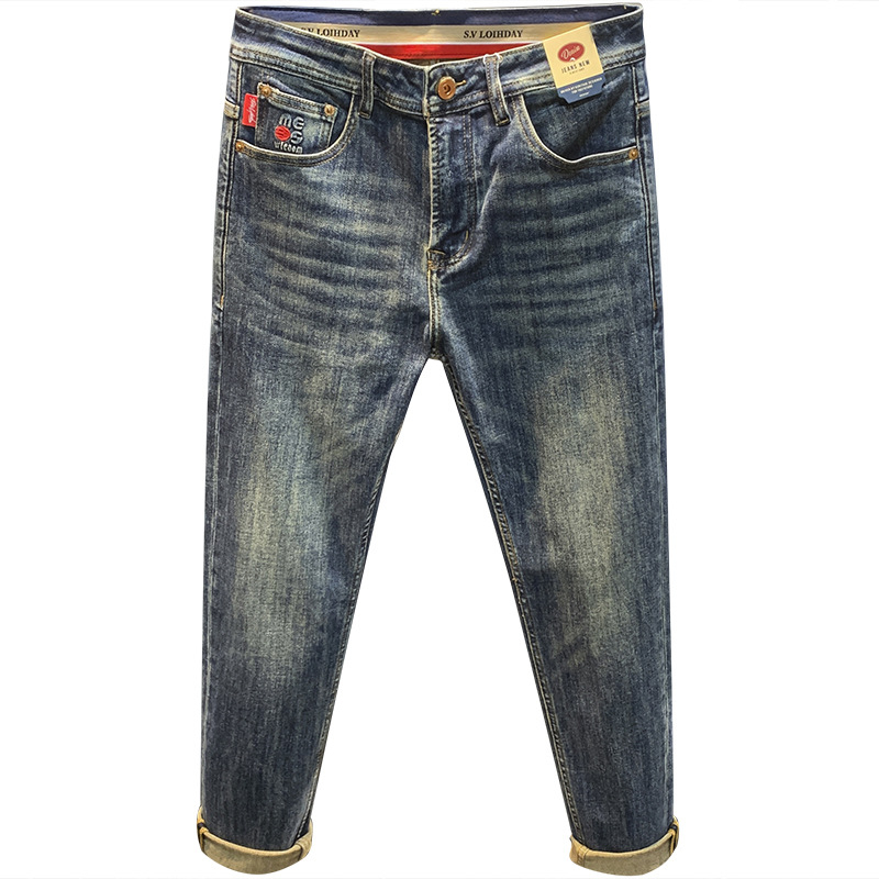 Дънки за мъже от деним – модерен американски ретро стил, Slim fit, straight-leg, дълги панталони за есен 2025