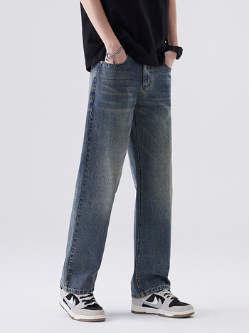 Férfi cropped szabású denim farmer, egyenes fazon, retro utcai stílus