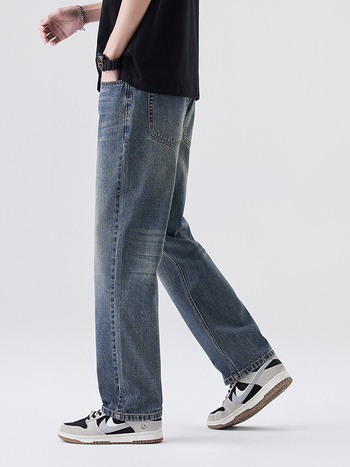 Férfi cropped szabású denim farmer, egyenes fazon, retro utcai stílus
