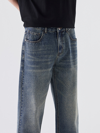 Férfi cropped szabású denim farmer, egyenes fazon, retro utcai stílus