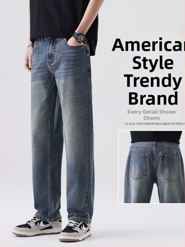 Férfi cropped szabású denim farmer, egyenes fazon, retro utcai stílus