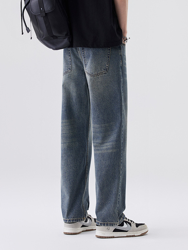 Férfi cropped szabású denim farmer, egyenes fazon, retro utcai stílus