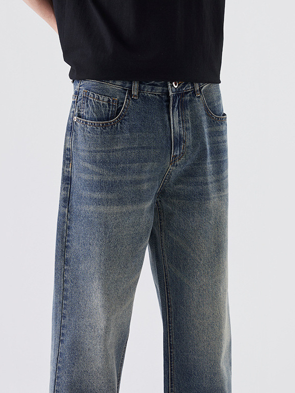 Férfi cropped szabású denim farmer, egyenes fazon, retro utcai stílus