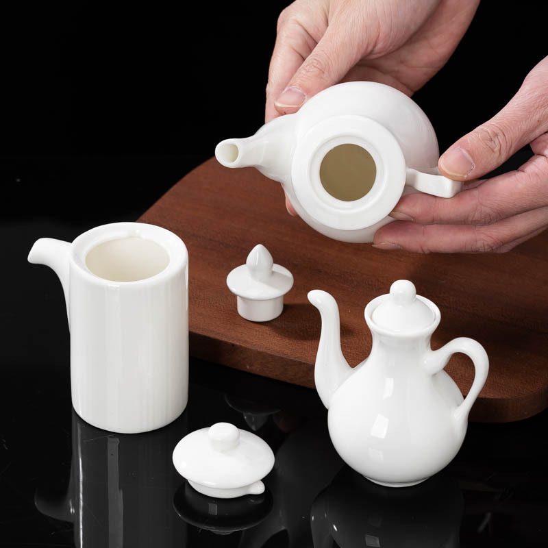 Bijeli keramički set posuda za začine: ulje, ocat, sojin sos i posudice za umake, 120–350 ml