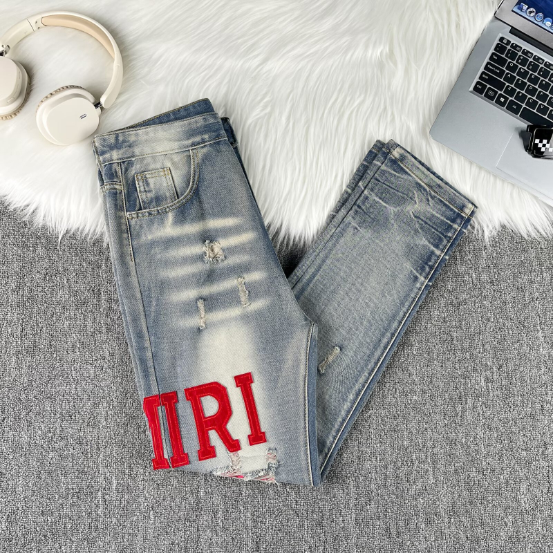 Muške traperice s patchworkom i vezom, vintage stil, slim fit, ravni kroj, svakodnevni casual za proljeće i jesen