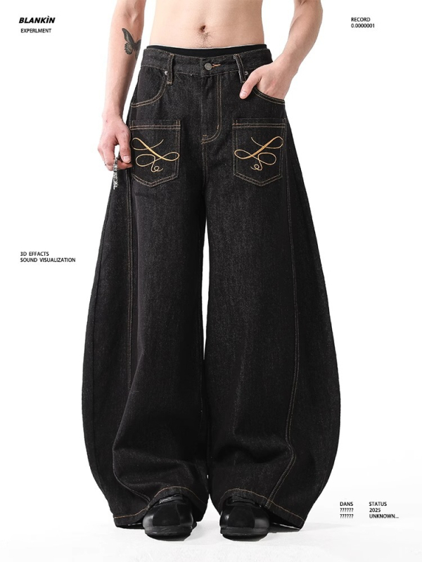 Traperice s izvezenim dizajnom, vintage američki stil, baggy široke nogavice, unisex