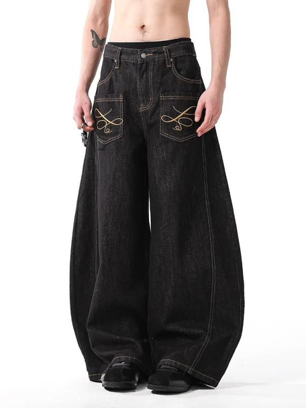 Traperice s izvezenim dizajnom, vintage američki stil, baggy široke nogavice, unisex