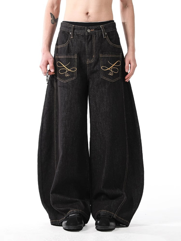 Traperice s izvezenim dizajnom, vintage američki stil, baggy široke nogavice, unisex