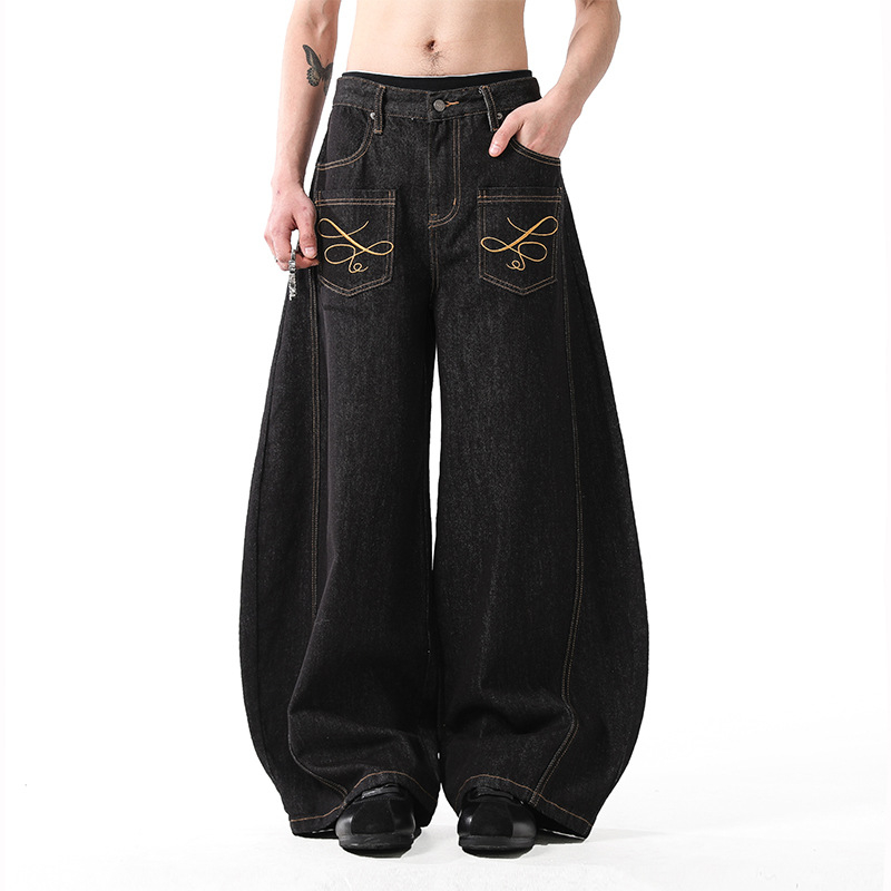 Traperice s izvezenim dizajnom, vintage američki stil, baggy široke nogavice, unisex