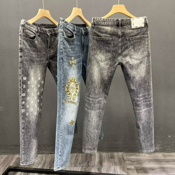 Мъжки дънки за пролет-лято: тънки, слим кройка, бродерия, еластични, ежедневни деним