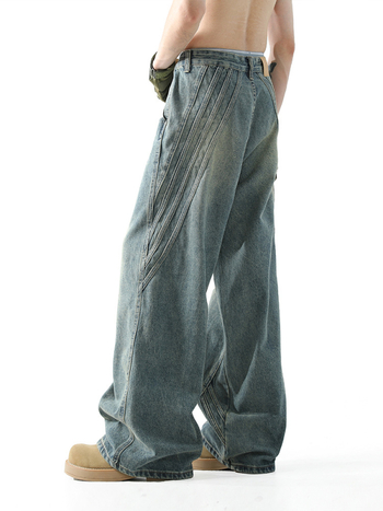 Мъжки дънки с прав крак и панелни шевове, деним, памук