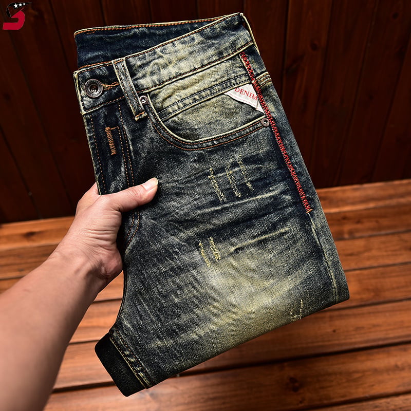 Muške premium traperice, jesensko-zimski stil, oprano pranje, uski ravni kroj s elastanom