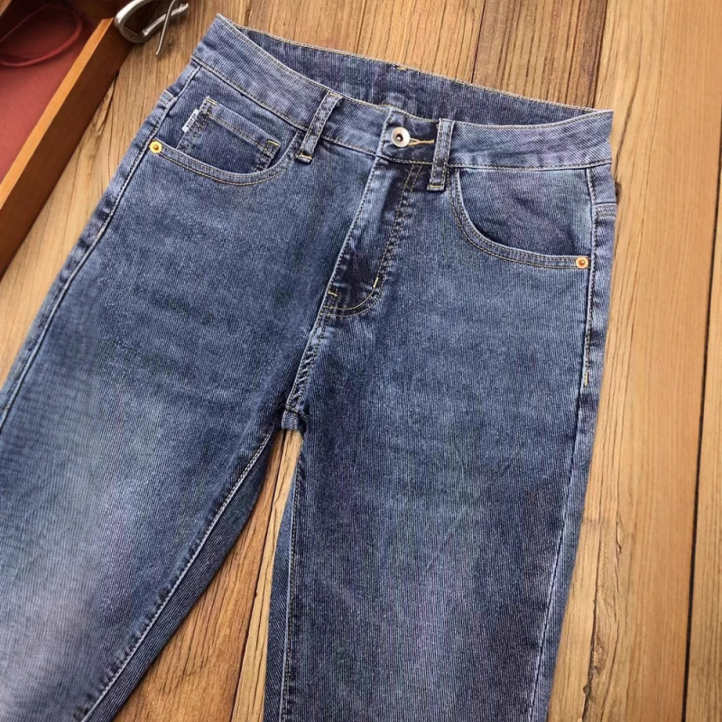Muške plave elastične traperice sa printom, slim-fit, za jesen