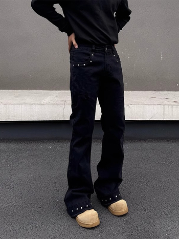 Американски стил винтидж дънки с обков и протрит кант, микрофлейр кройка, мъжки дънки с чиста кройка за пролет и есен