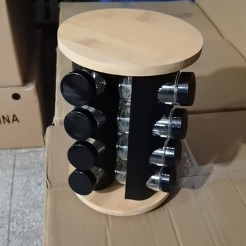 Set bambusovog držača za začine s prozirnim staklenim bocama za čili prah – kuhinja
