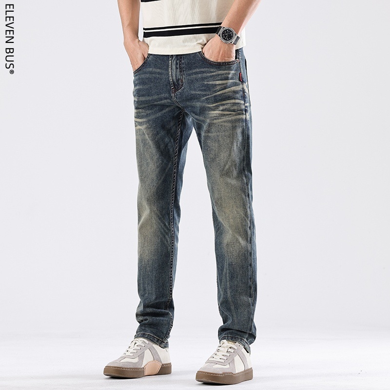 Muške traperice od denima, slim-straight kroj, vintage oprano, srednji obim, lagano elastične