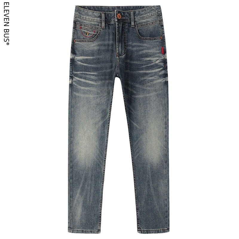 Muške traperice od denima, slim-straight kroj, vintage oprano, srednji obim, lagano elastične