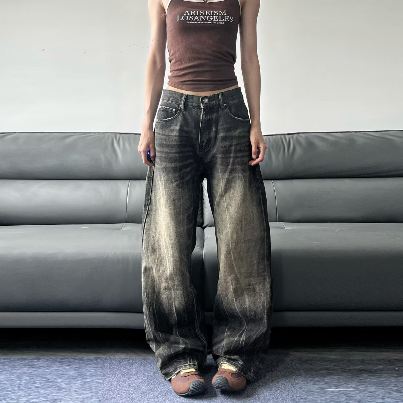 Muške vintage traperice s pranjem i whisker fade efektom, urbani stil, slim fit i ravni kroj