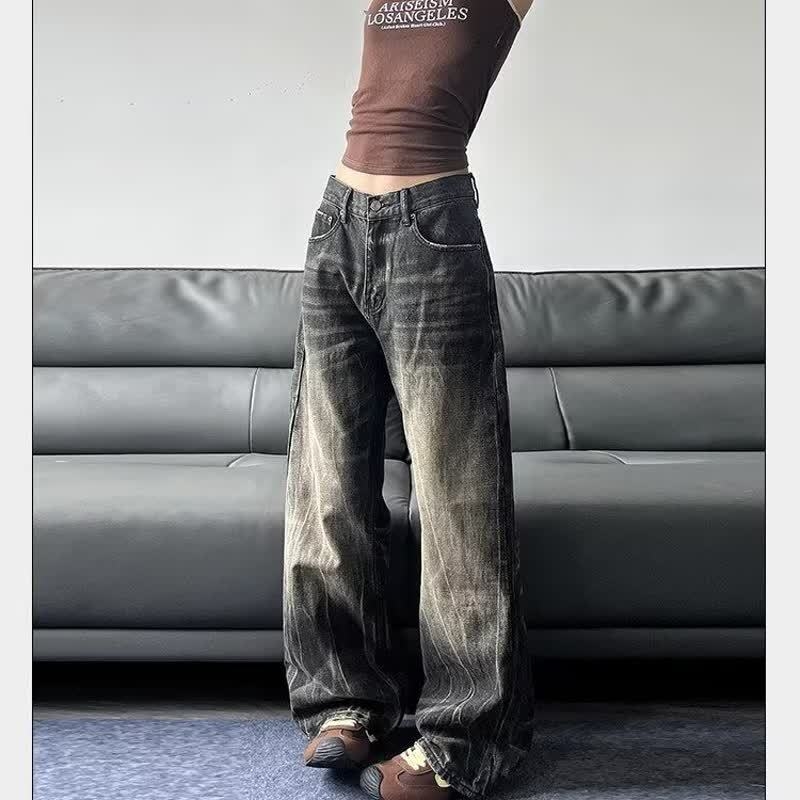 Muške vintage traperice s pranjem i whisker fade efektom, urbani stil, slim fit i ravni kroj