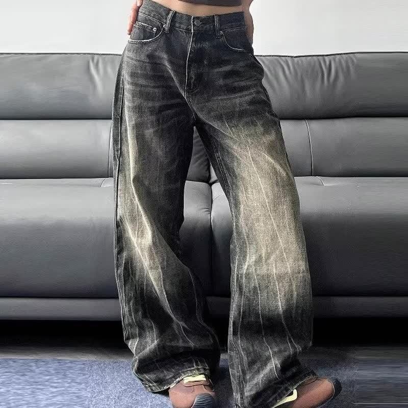 Muške vintage traperice s pranjem i whisker fade efektom, urbani stil, slim fit i ravni kroj