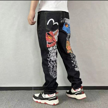 Muške traperice s vezom i otiskom, ravne nogavice, rastezljive, slim fit