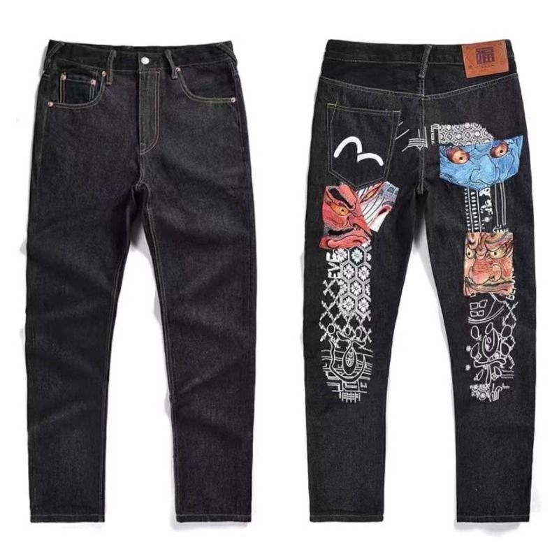 Muške traperice s vezom i otiskom, ravne nogavice, rastezljive, slim fit