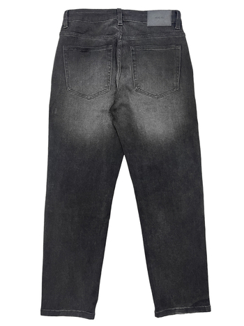 Черни деним дънки с пране за мъже и тийнейджъри, Slim Straight кройка, средна талия, ежедневен стил