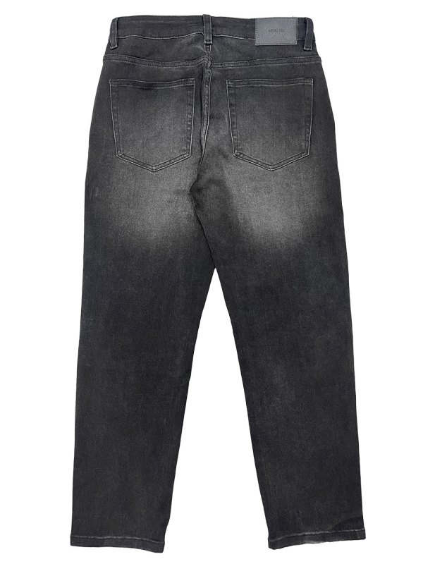 Черни деним дънки с пране за мъже и тийнейджъри, Slim Straight кройка, средна талия, ежедневен стил