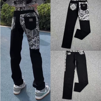 DG Dujia 24SS Muške traperice s printom, slim/straight kroj, patchwork detalji