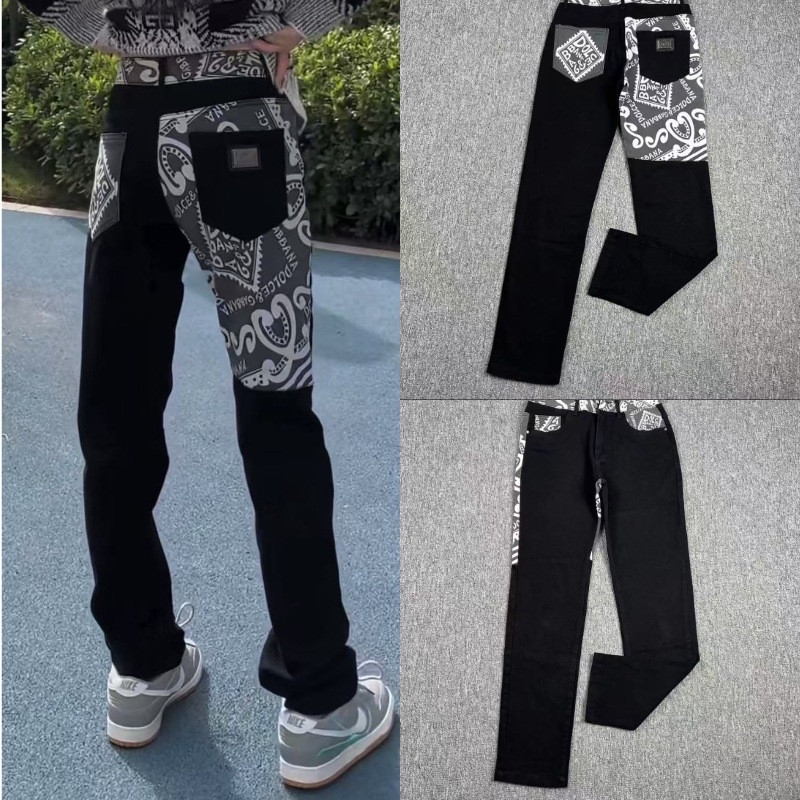 DG Dujia 24SS Muške traperice s printom, slim/straight kroj, patchwork detalji