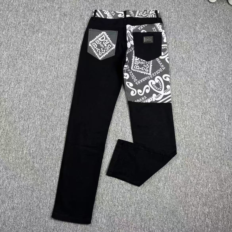 DG Dujia 24SS Muške traperice s printom, slim/straight kroj, patchwork detalji