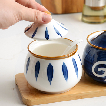 Set keramičkih posuda za začine u japanskom stilu, ručno oslikan, za kućnu kuhinju, elegantni spremnici za sol i začine