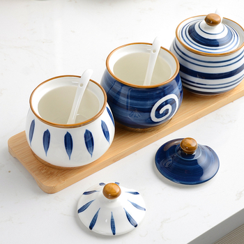 Set keramičkih posuda za začine u japanskom stilu, ručno oslikan, za kućnu kuhinju, elegantni spremnici za sol i začine