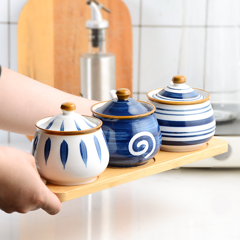 Set keramičkih posuda za začine u japanskom stilu, ručno oslikan, za kućnu kuhinju, elegantni spremnici za sol i začine