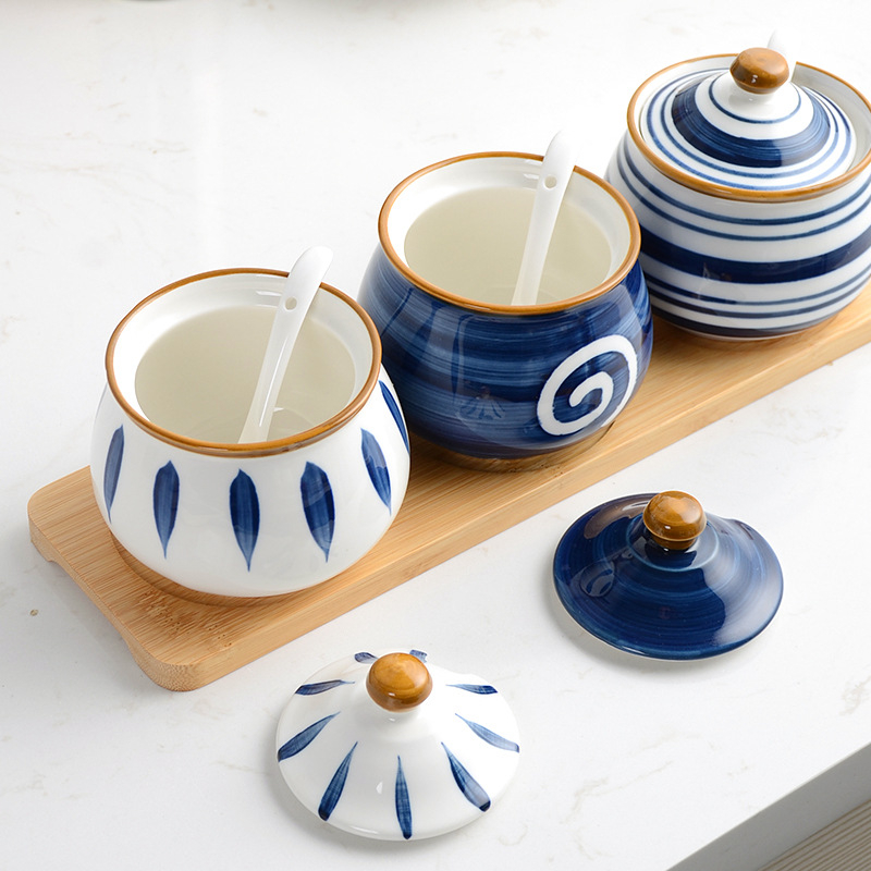 Set keramičkih posuda za začine u japanskom stilu, ručno oslikan, za kućnu kuhinju, elegantni spremnici za sol i začine