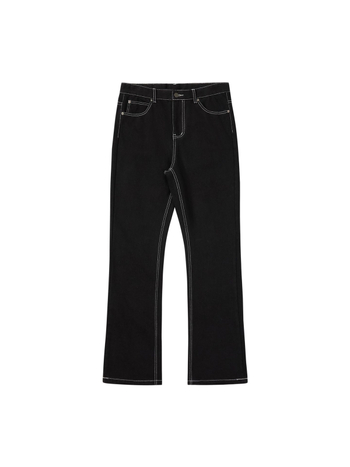Kenijima Bootcut дънки, измит черен, с бяла лента, памучен деним, средна талия, пет джоба, свободен крой