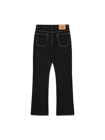 Kenijima Bootcut дънки, измит черен, с бяла лента, памучен деним, средна талия, пет джоба, свободен крой