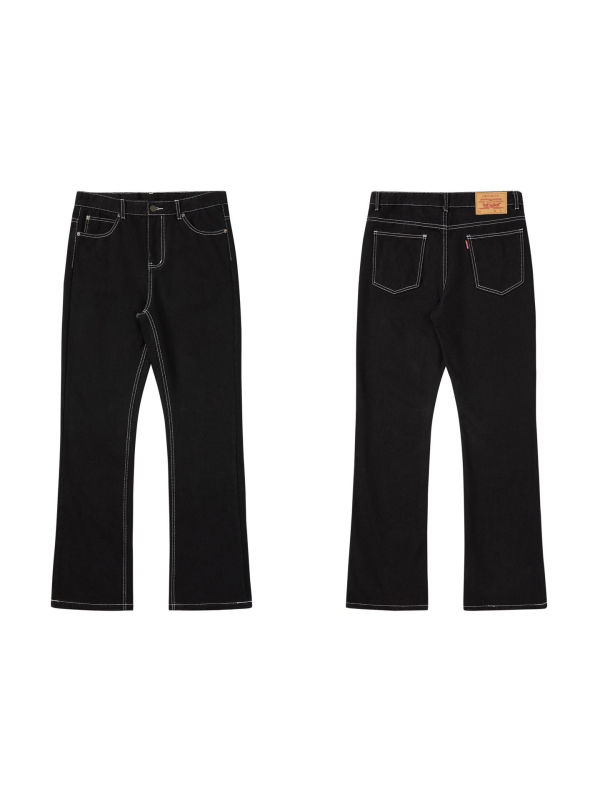 Kenijima Bootcut дънки, измит черен, с бяла лента, памучен деним, средна талия, пет джоба, свободен крой