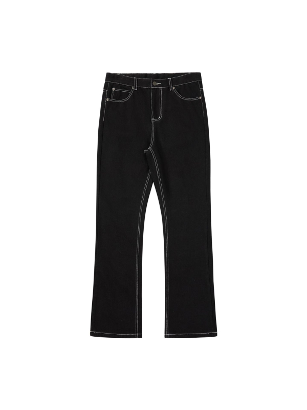 Kenijima Bootcut дънки, измит черен, с бяла лента, памучен деним, средна талия, пет джоба, свободен крой