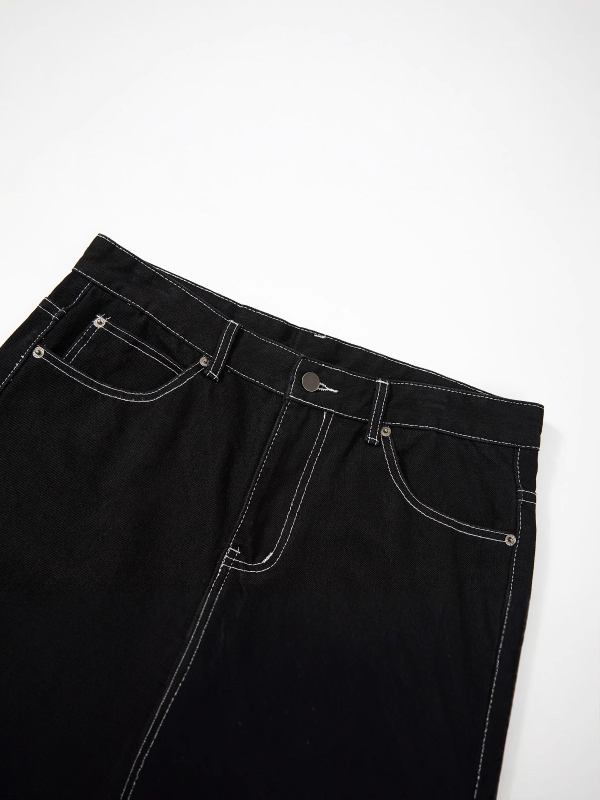 Kenijima Bootcut дънки, измит черен, с бяла лента, памучен деним, средна талия, пет джоба, свободен крой