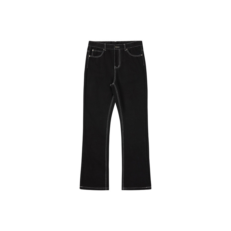 Kenijima Bootcut дънки, измит черен, с бяла лента, памучен деним, средна талия, пет джоба, свободен крой