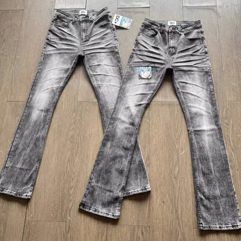 Американски уличен стил Cleanfit, Slim-Fit дънки с еластичност и ефект whisker, тежко пране за есен