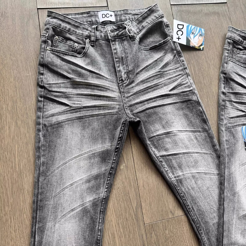 Американски уличен стил Cleanfit, Slim-Fit дънки с еластичност и ефект whisker, тежко пране за есен