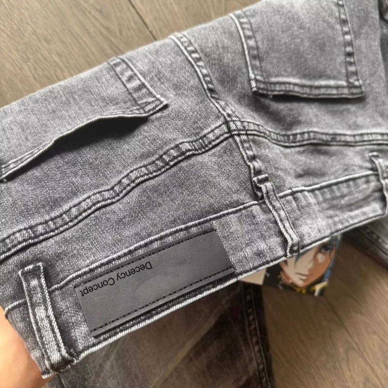 Американски уличен стил Cleanfit, Slim-Fit дънки с еластичност и ефект whisker, тежко пране за есен