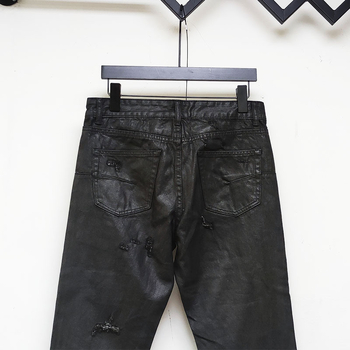 Pantalone u vinil stilu s oštećenim voskom premazom, poderane, oprane, slim fit, na skladištu