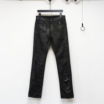 Pantalone u vinil stilu s oštećenim voskom premazom, poderane, oprane, slim fit, na skladištu